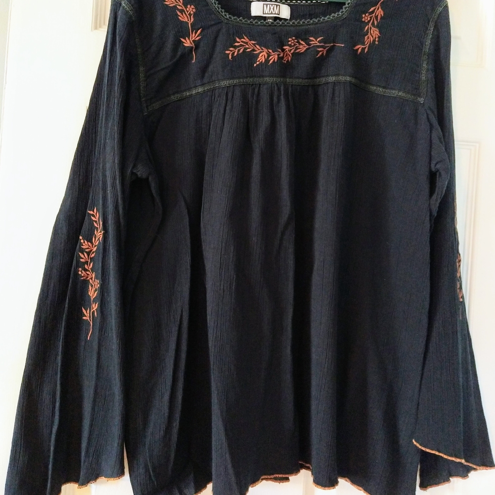 MXM Black and Orange Relaxed Embellished Blouse